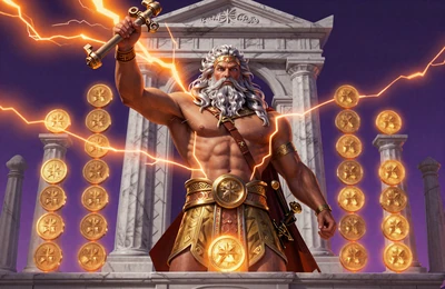 Gates of Olympus Slot Keyart mit Zeus und orangen Blitzen im SpinGranny Casino